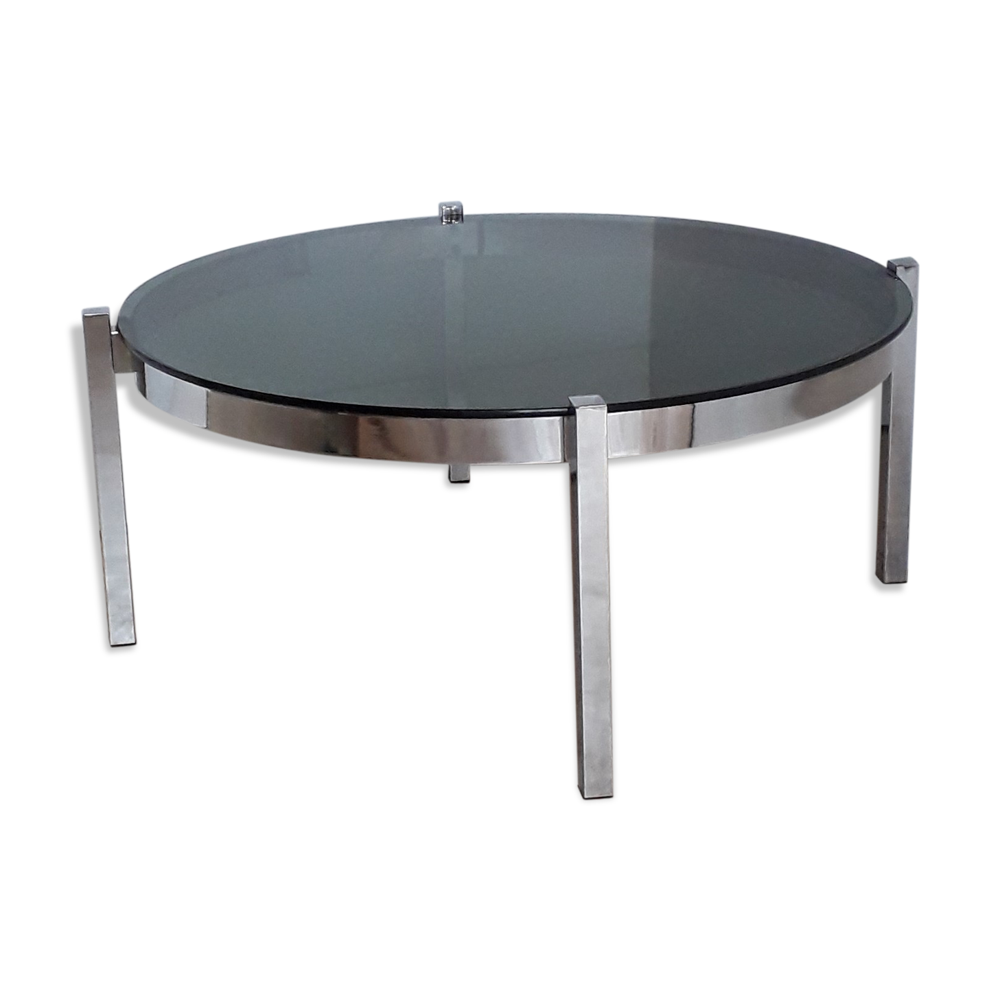 Coffee table chrome metal smoked glass
