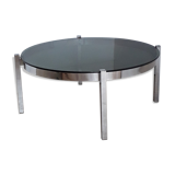 Coffee table chrome metal smoked glass