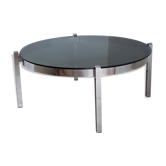 Table basse métal chromé verre fumé