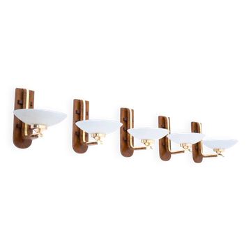 Set of five unique Art Deco wall lamps, Poland, 1950s.