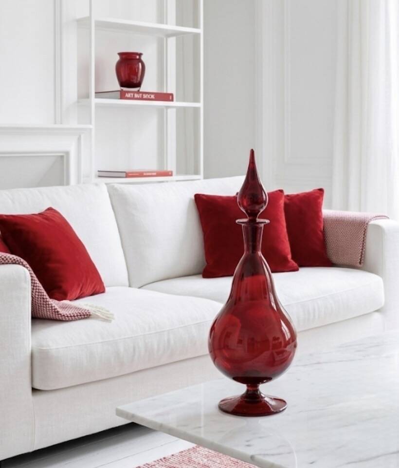 Large Empoli red blown glass carafe / Genie Bottle