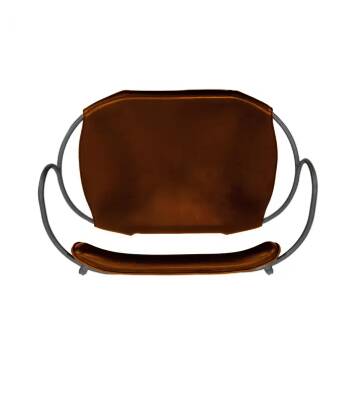 Kitchen bar stool with a smoked black metal backrest and cognac leather.