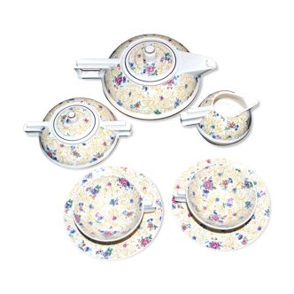 TEA set ART DECO in Villeroy earthenware and Boch cream and floral pattern - dlg ROBJ 1920-1930