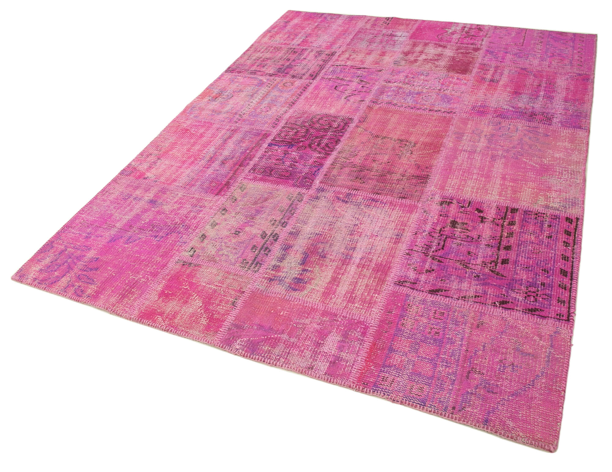 Hand-knotted oriental overdyed 173 cm x 240 cm pink patchwork carpet