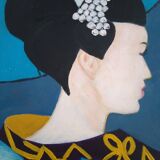 Oil on canvas signed J.Lecigne geisha portrait