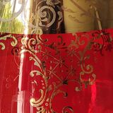 Vase in the shape of a footed cup, in bohemian crystal. ruby color. scroll & floral design with 24 c gold highlights