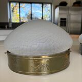 2 1930s ceiling lights in brass and frosted glass