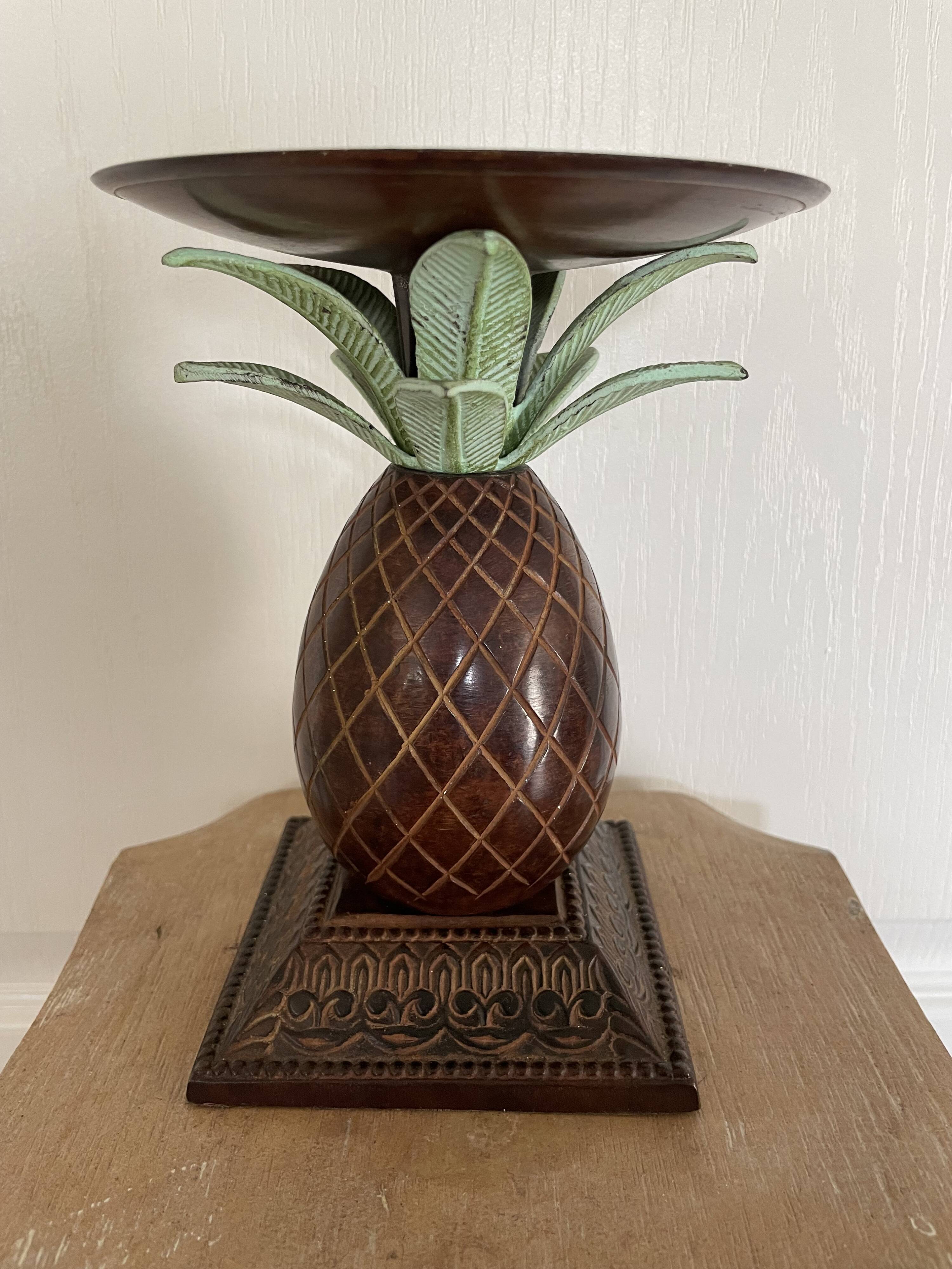 Pair of vintage bronze pineapple candlesticks