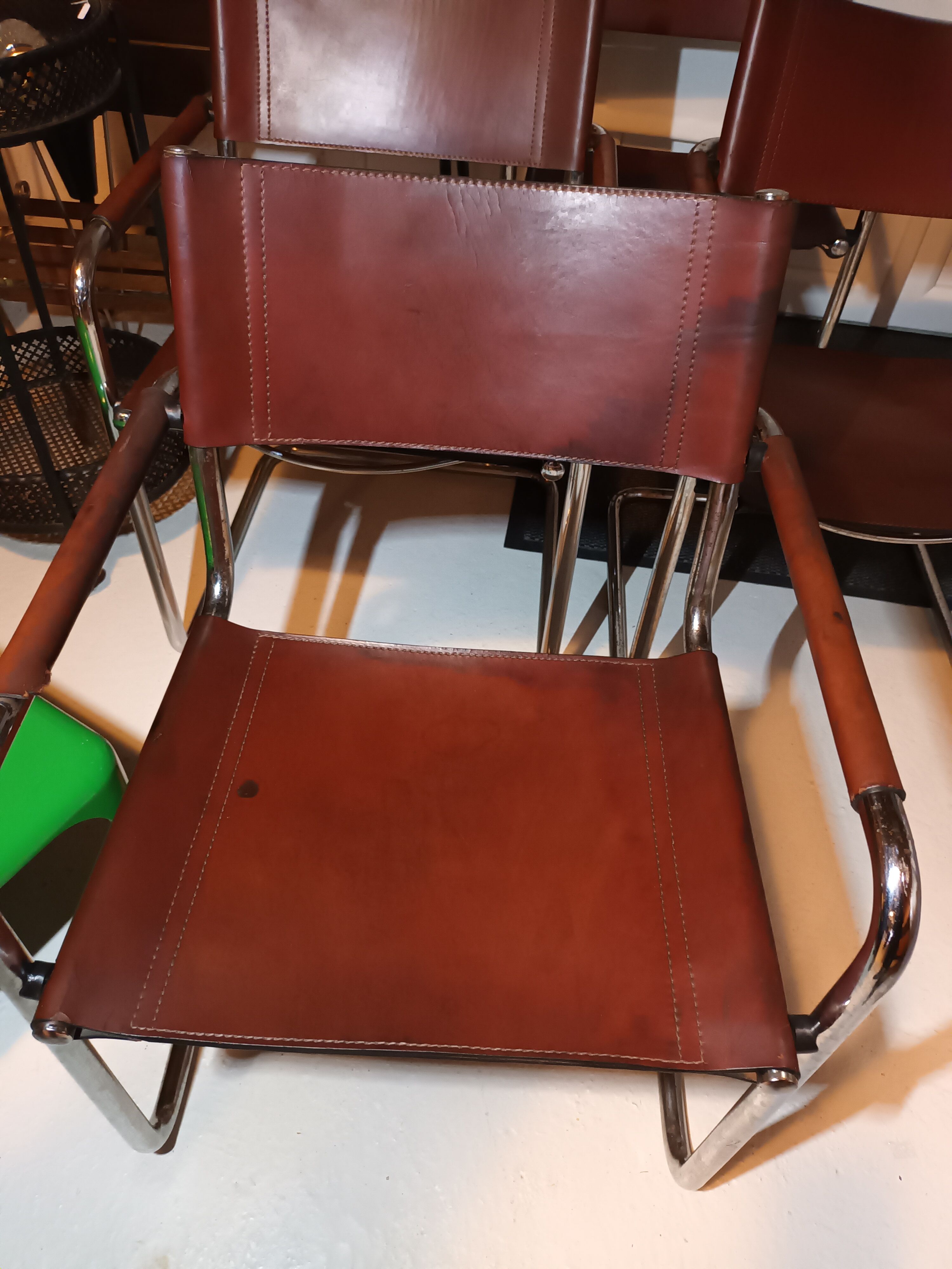 Set of 6 brown leather armchairs