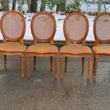 4 caned Louis XVI medallion dining chairs from the 19th century.