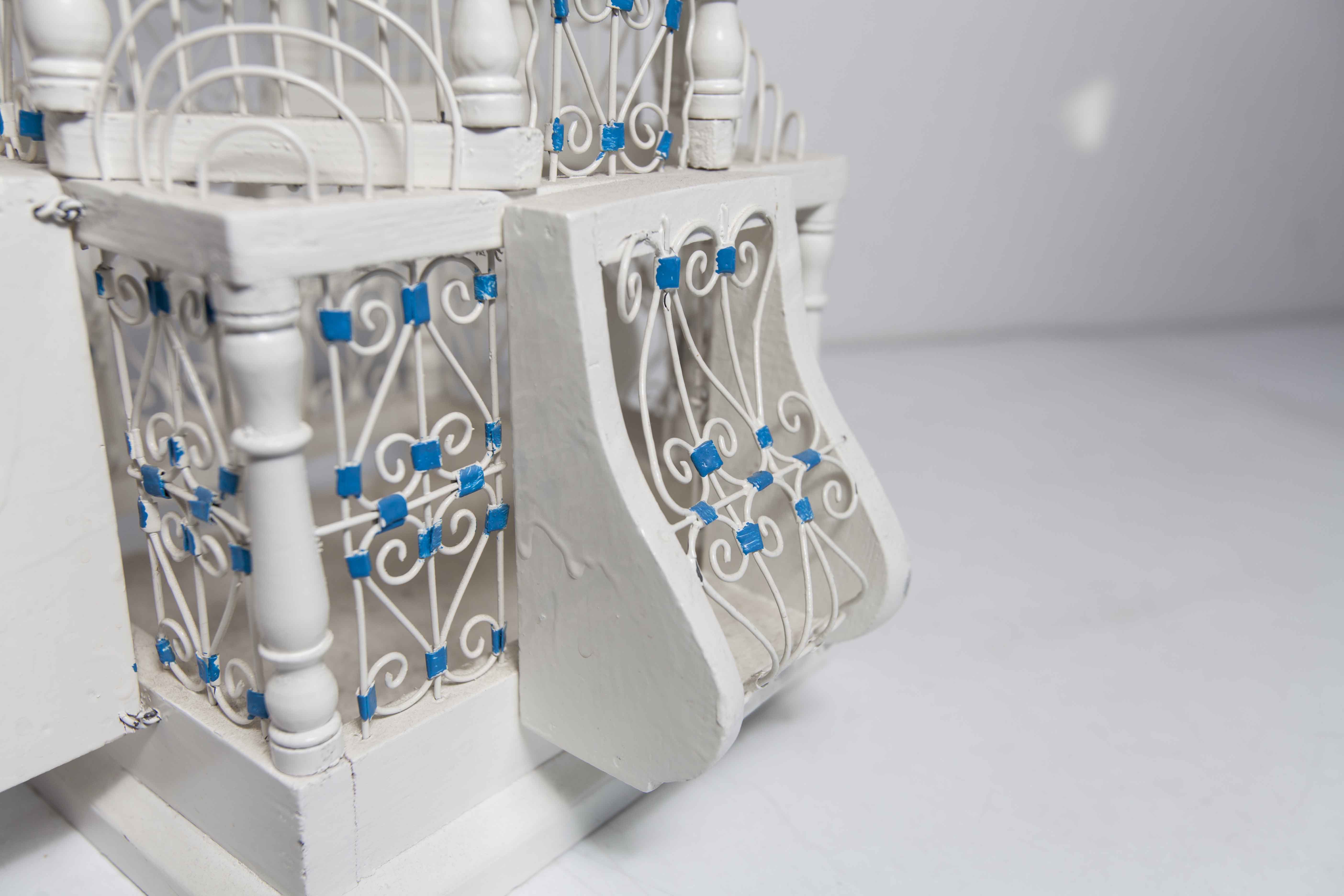 Oriental bird cage 1960 hand-painted wood and metal