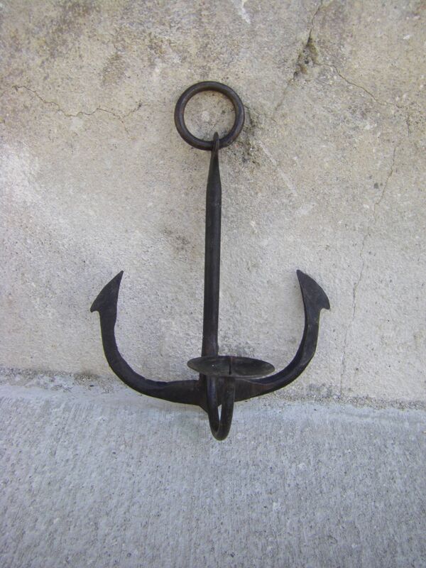 Porte-bougies ancre marine en fer forgé
