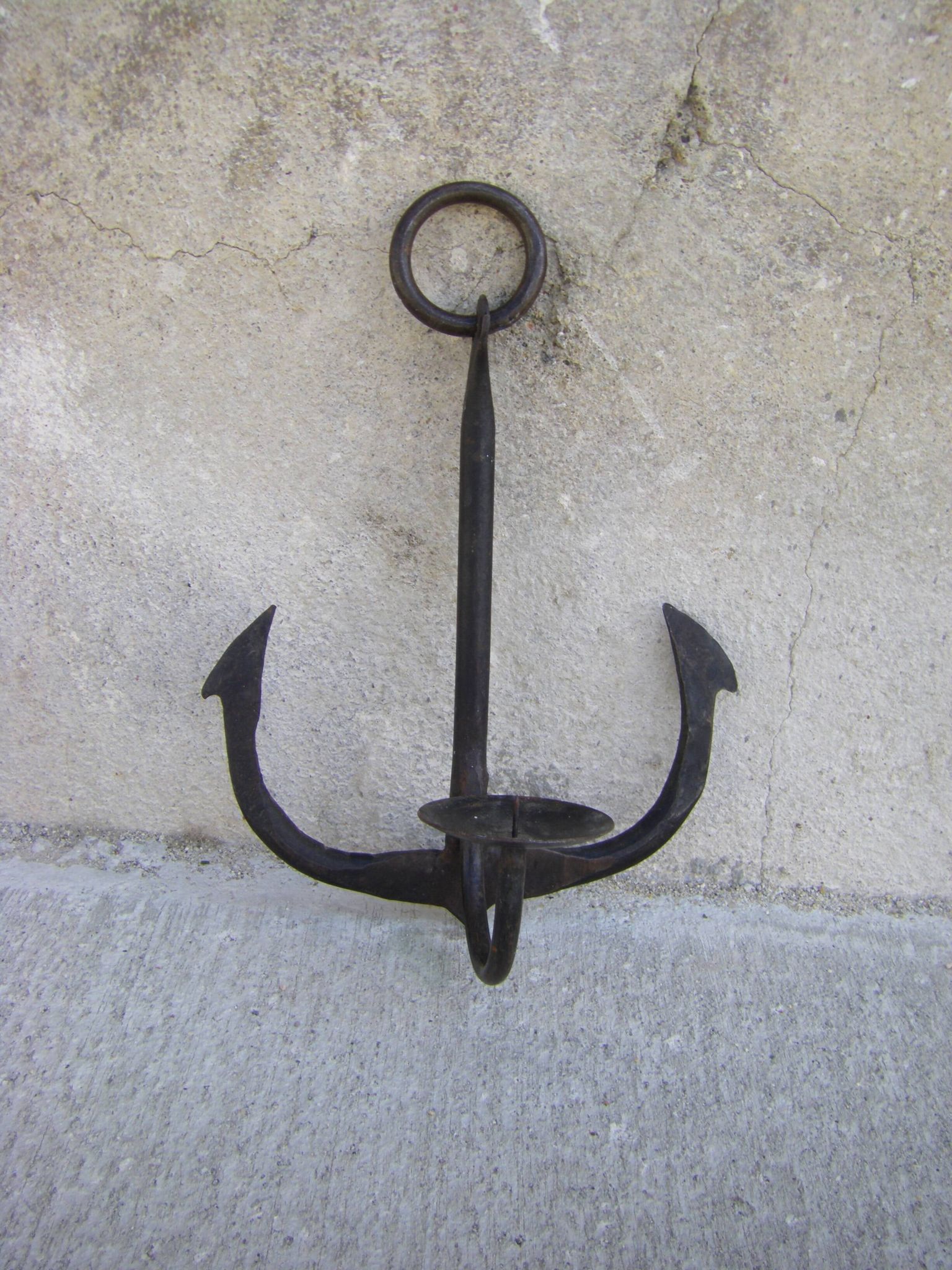 Porte-bougies ancre marine en fer forgé