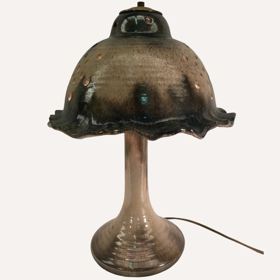 Midcentury ceramic enameled glazed mushroom table lamp