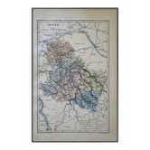 Map of the Yonne, printed in 1889. Authentic Vintage.