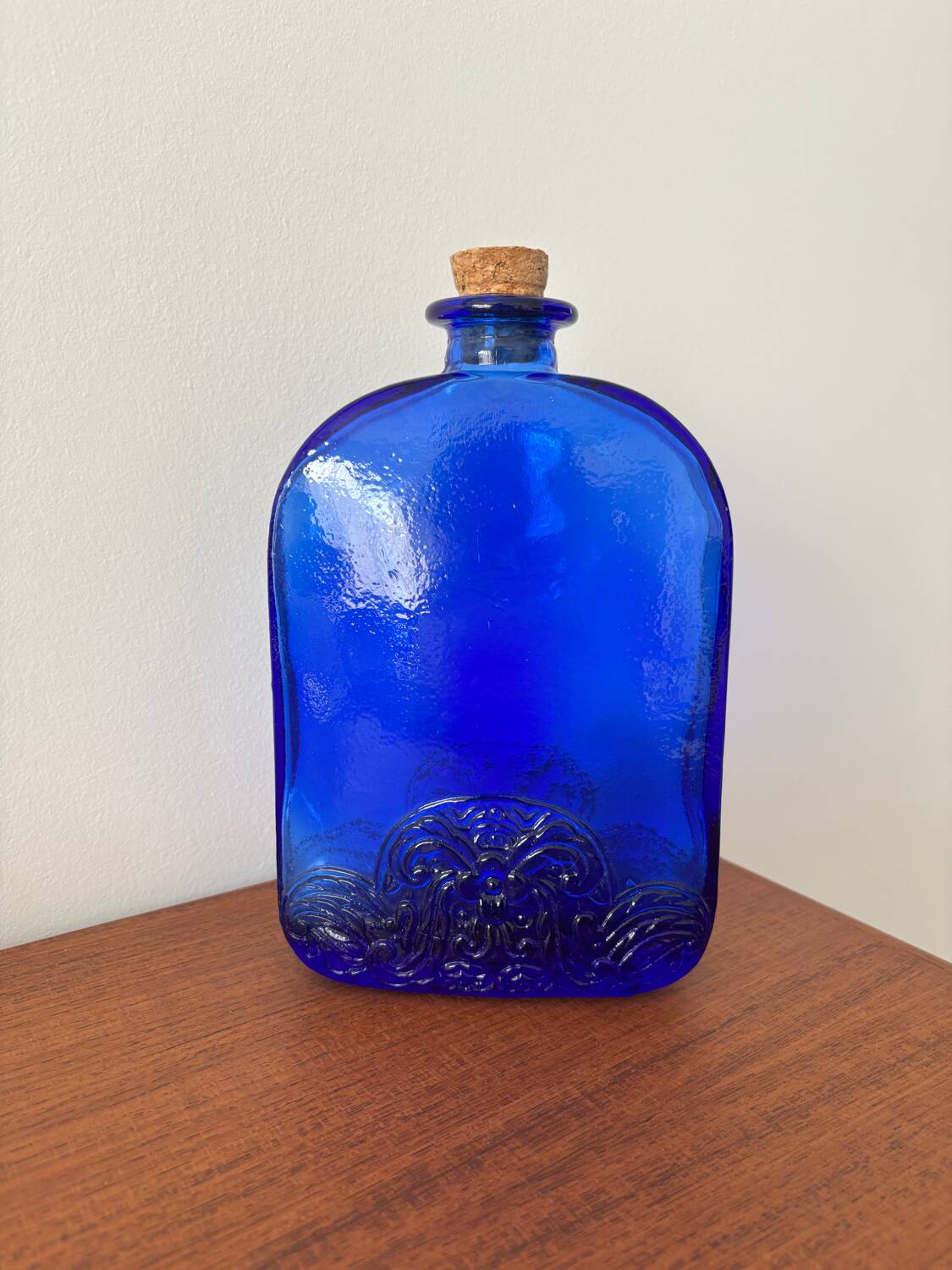 Vintage cobalt blue glass bottle – Retro decorative bottle – Floor