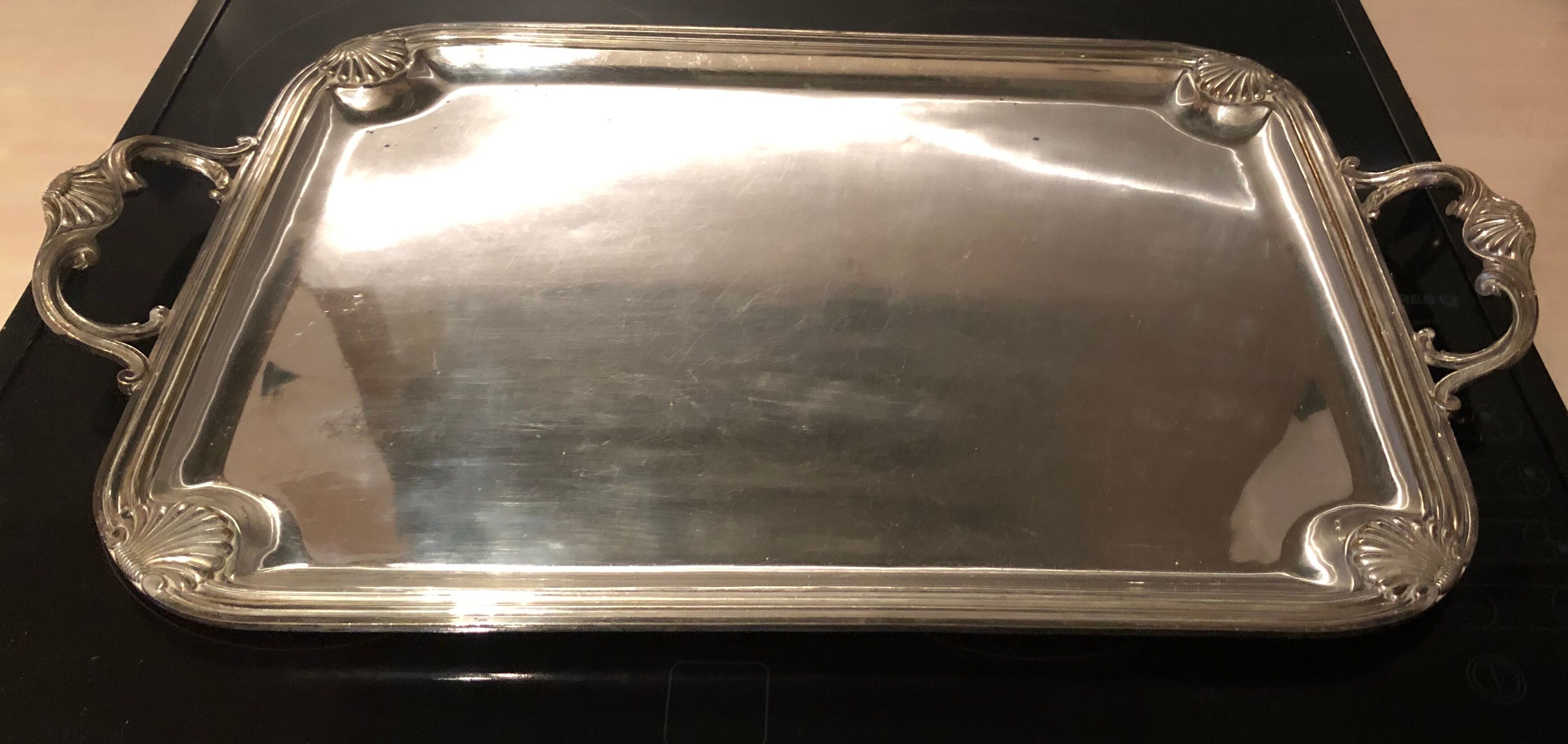 Silver metal serving tray