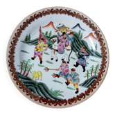 Assiette porcelaine polychrome antique asiatique, scène chasse