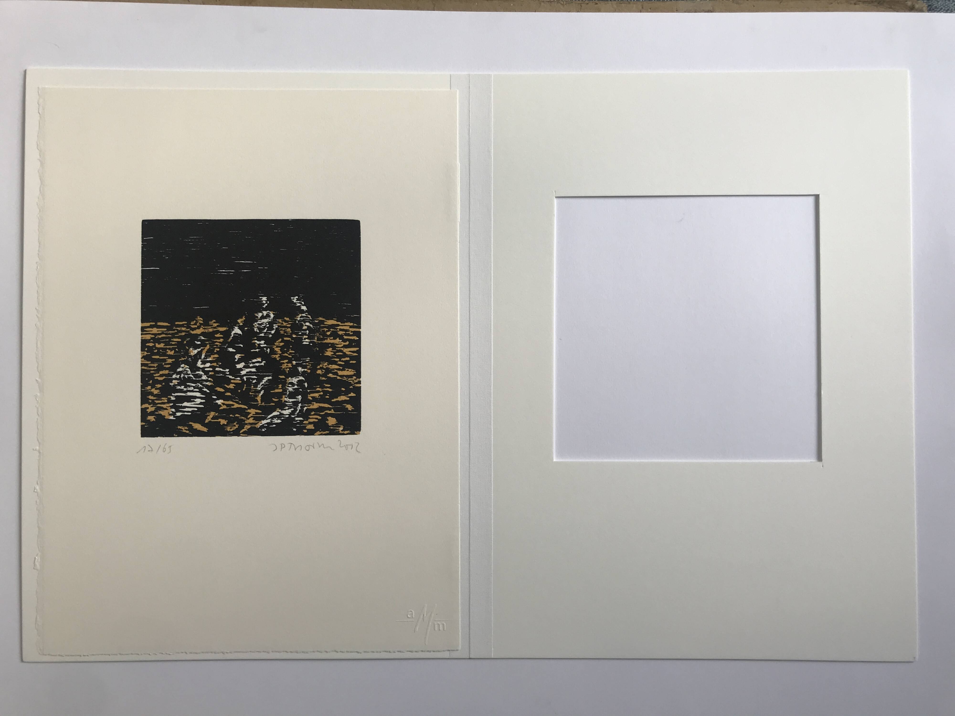 Jan peter thorbecke, mädchen am stand, 2002. woodcut signed in pencil