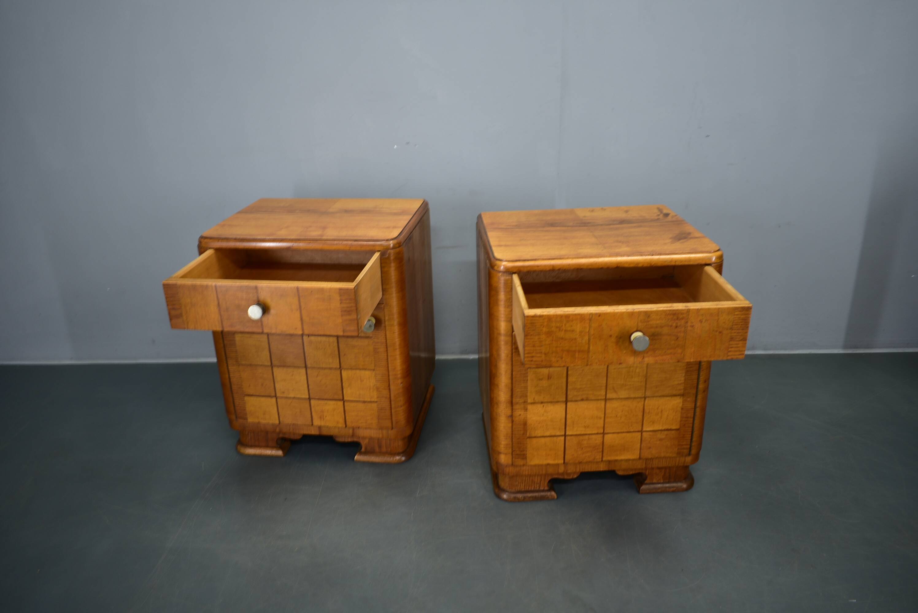 1940s pair of Art Deco bedside tables, Czechoslovakia