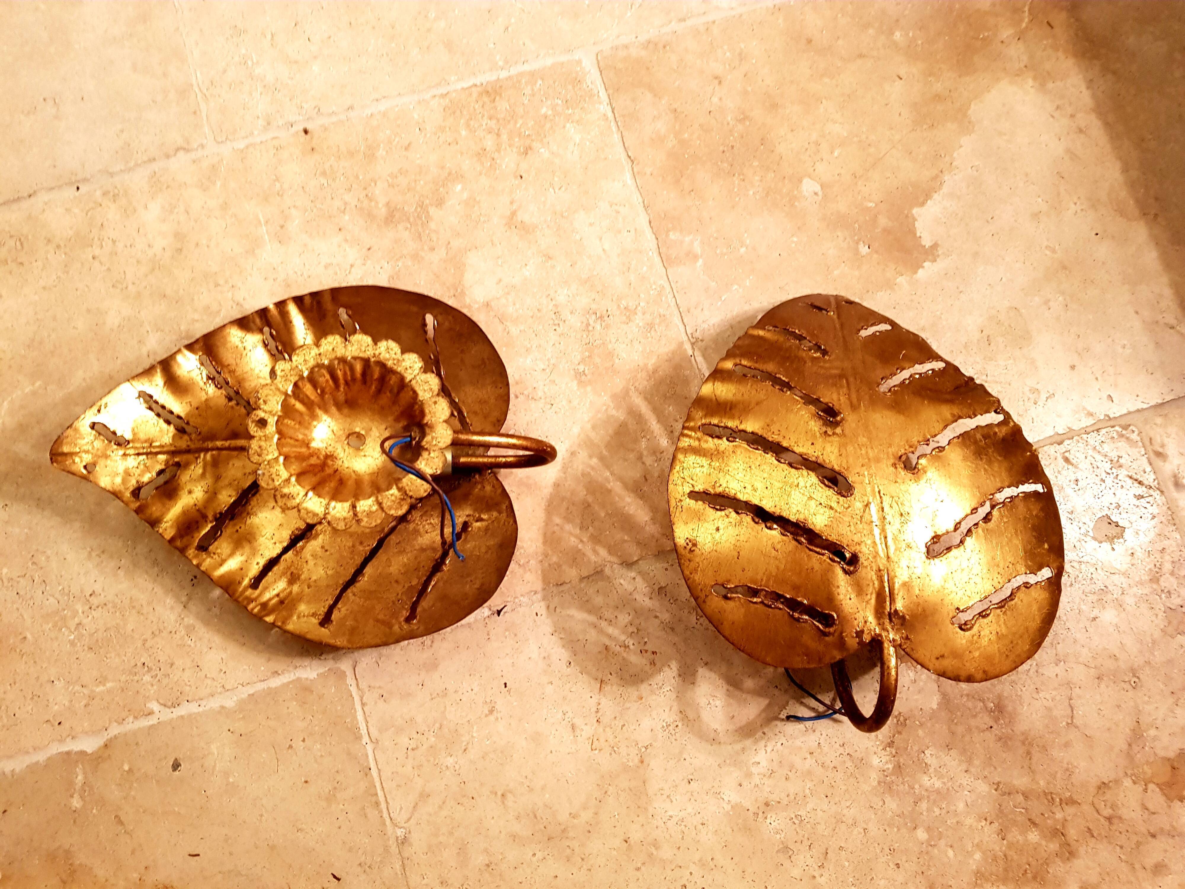 Pair of golden leaf wall light from the 70s