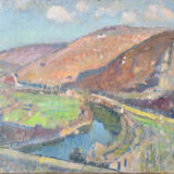 Impressionist landscape with river valley