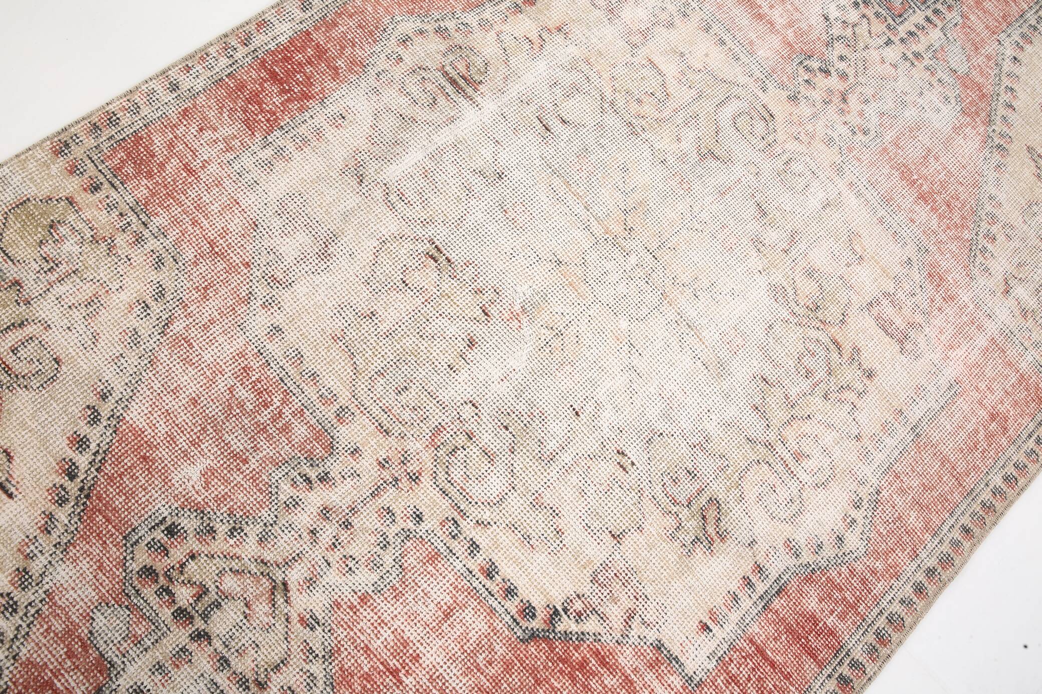 3x6 Rug For Laundry Room Red Beige Antique Vintage Rug, 110x193Cm SK 2797