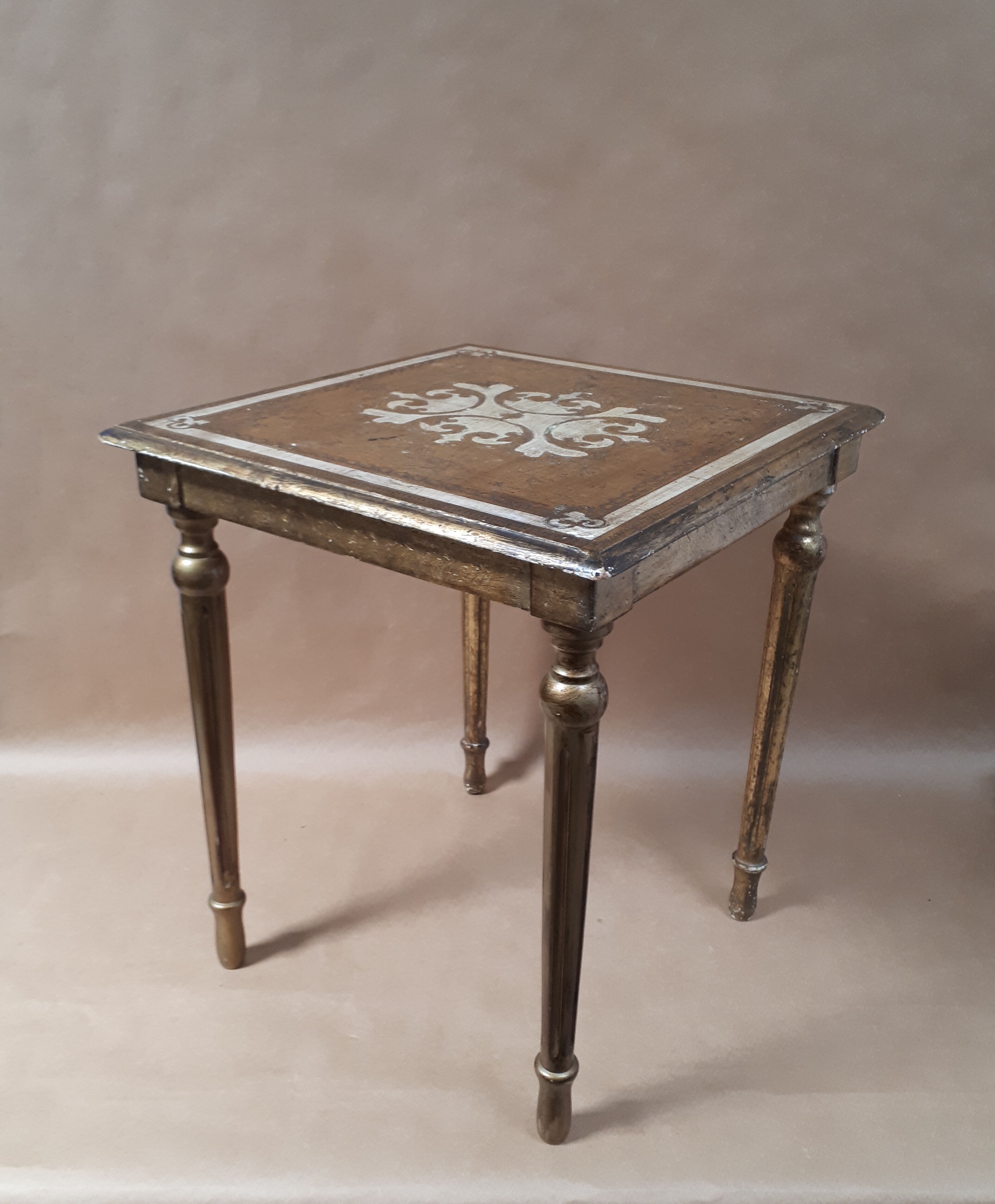 Square pedestal table gilded wood florentine style vintage 1950