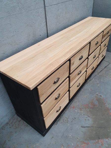 Old craft furniture with drawers façade and oak top