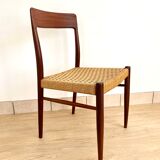 Suite of 4 Scandinavian teak chairs and braided rope