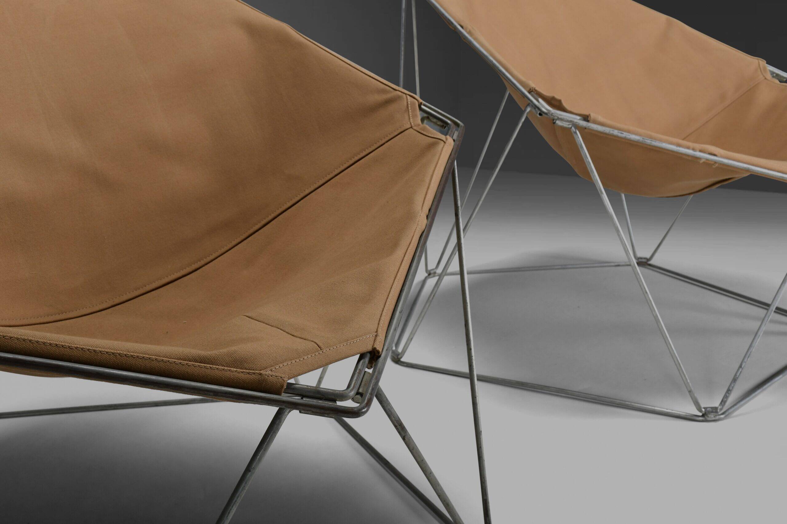 Early ocher canvas Penta chairs by Jean-Paul Barray & Kim Moltzer for Bofinger