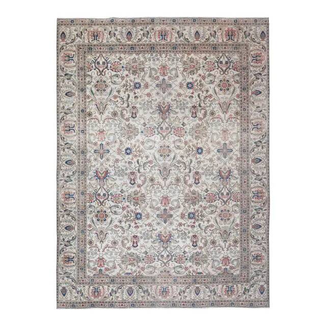 1960s Persian Handmade Wool Cotton Beige Oversized Area Rug 269x385