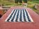 Large striped Berber rug 274x208 cm – Cream & blue wool – Graphic pattern