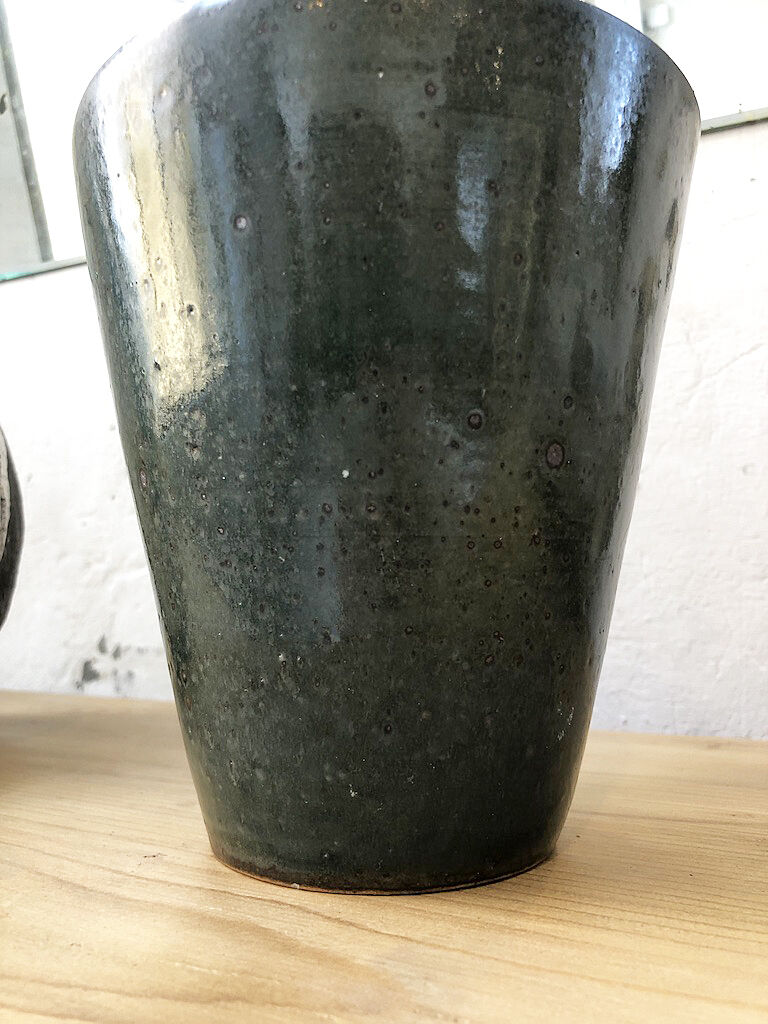 Blue duck speckled ceramic vase