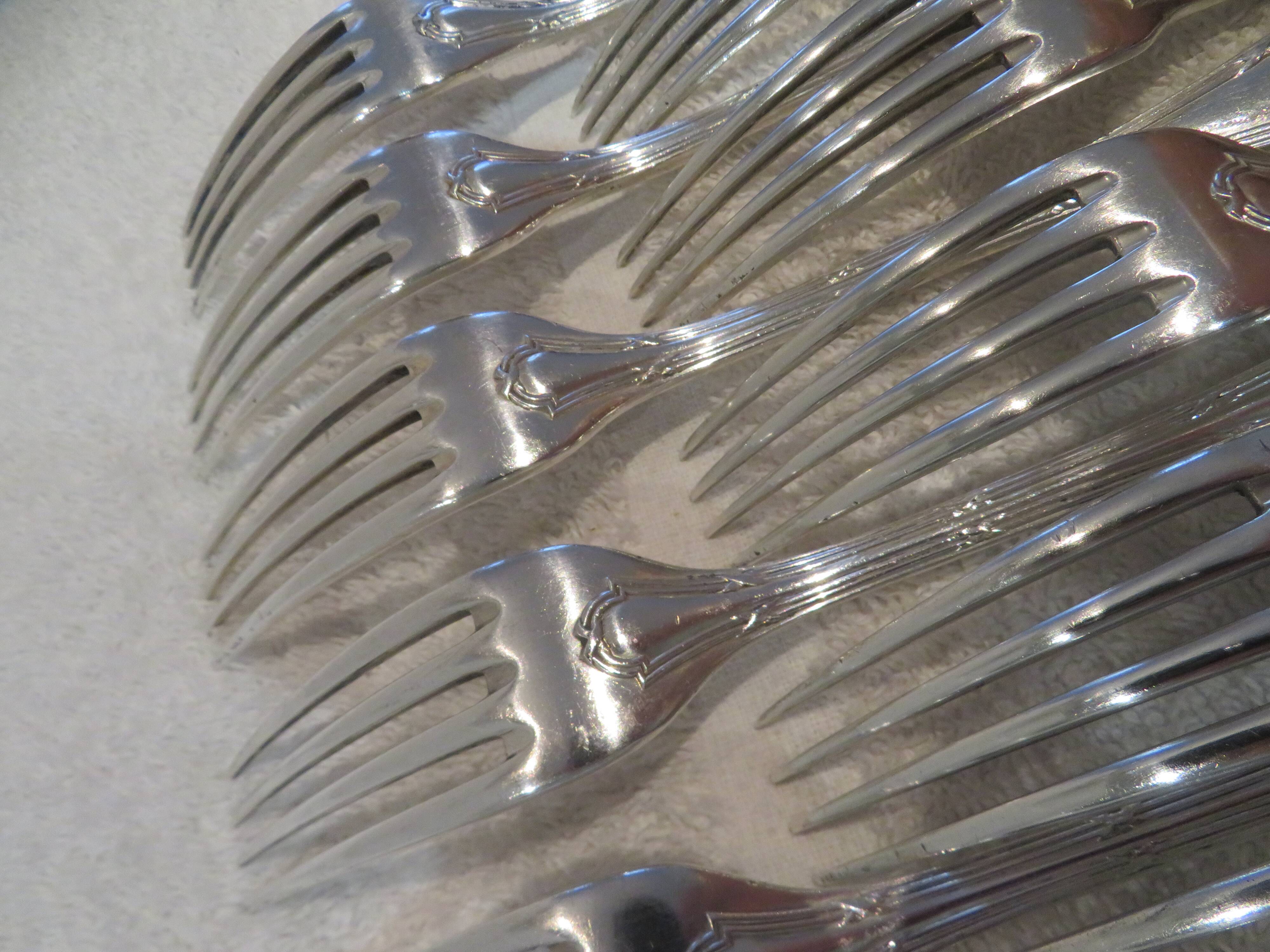 12 silver-plated table forks by Christofle Rubans