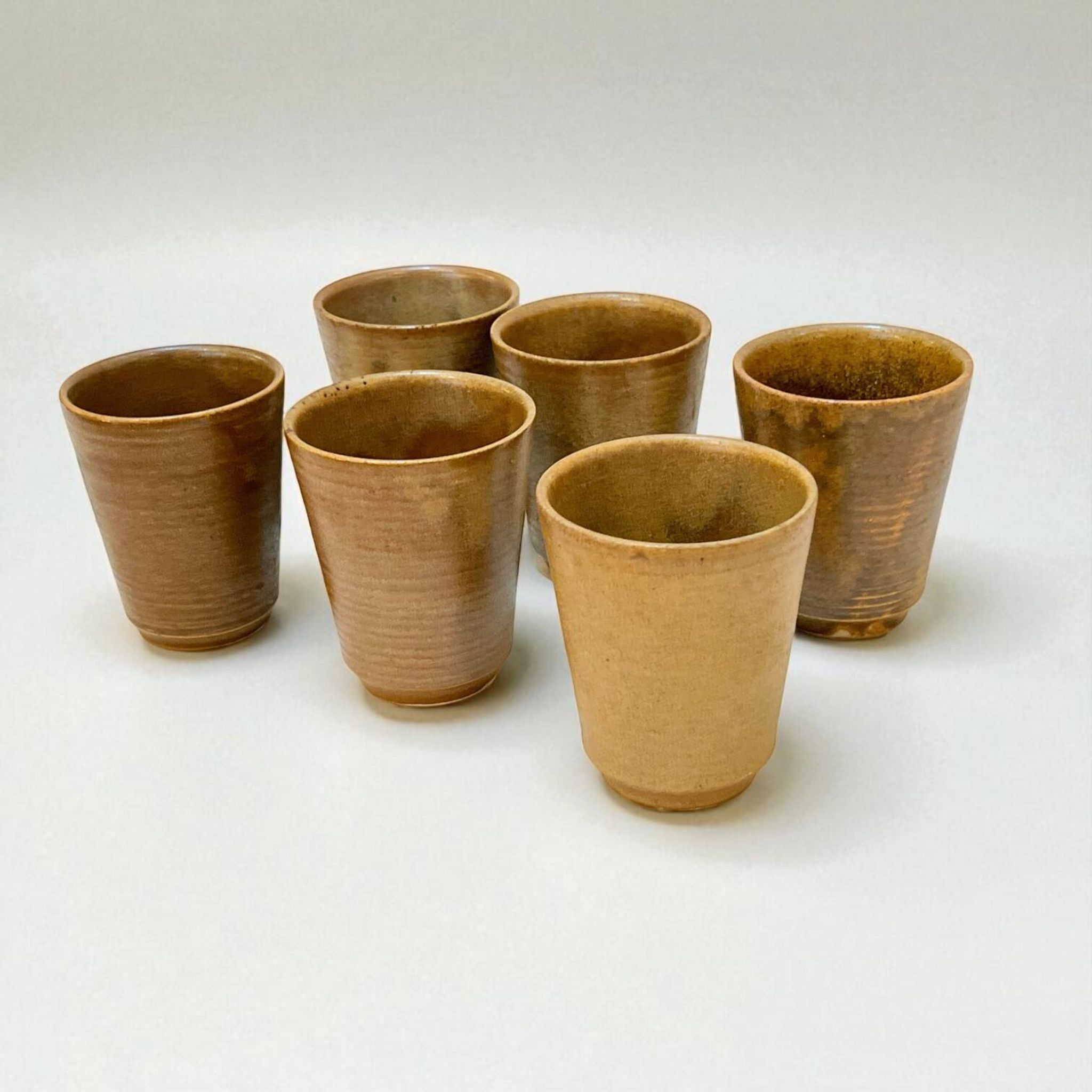 Set of 6 Digouin tumblers in beige brown stoneware