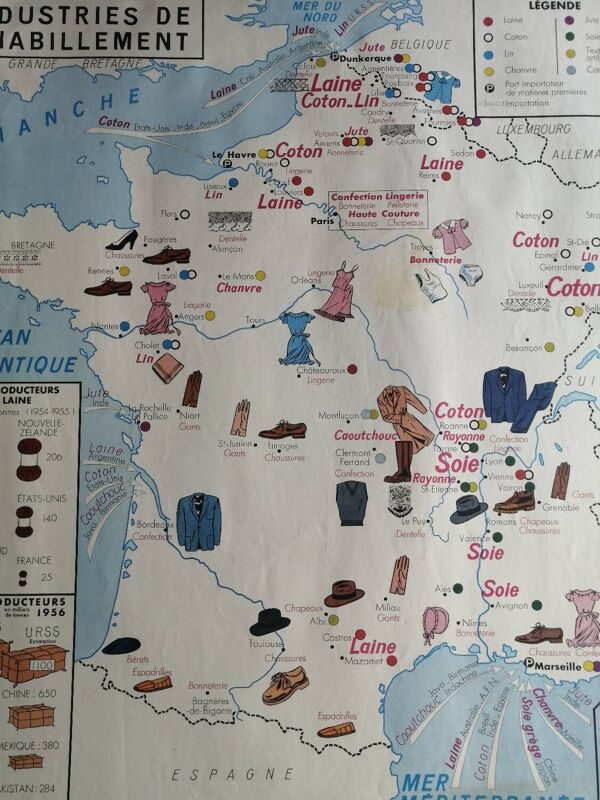 Carte scolaire vintage mdi France ''Commerce et habillement