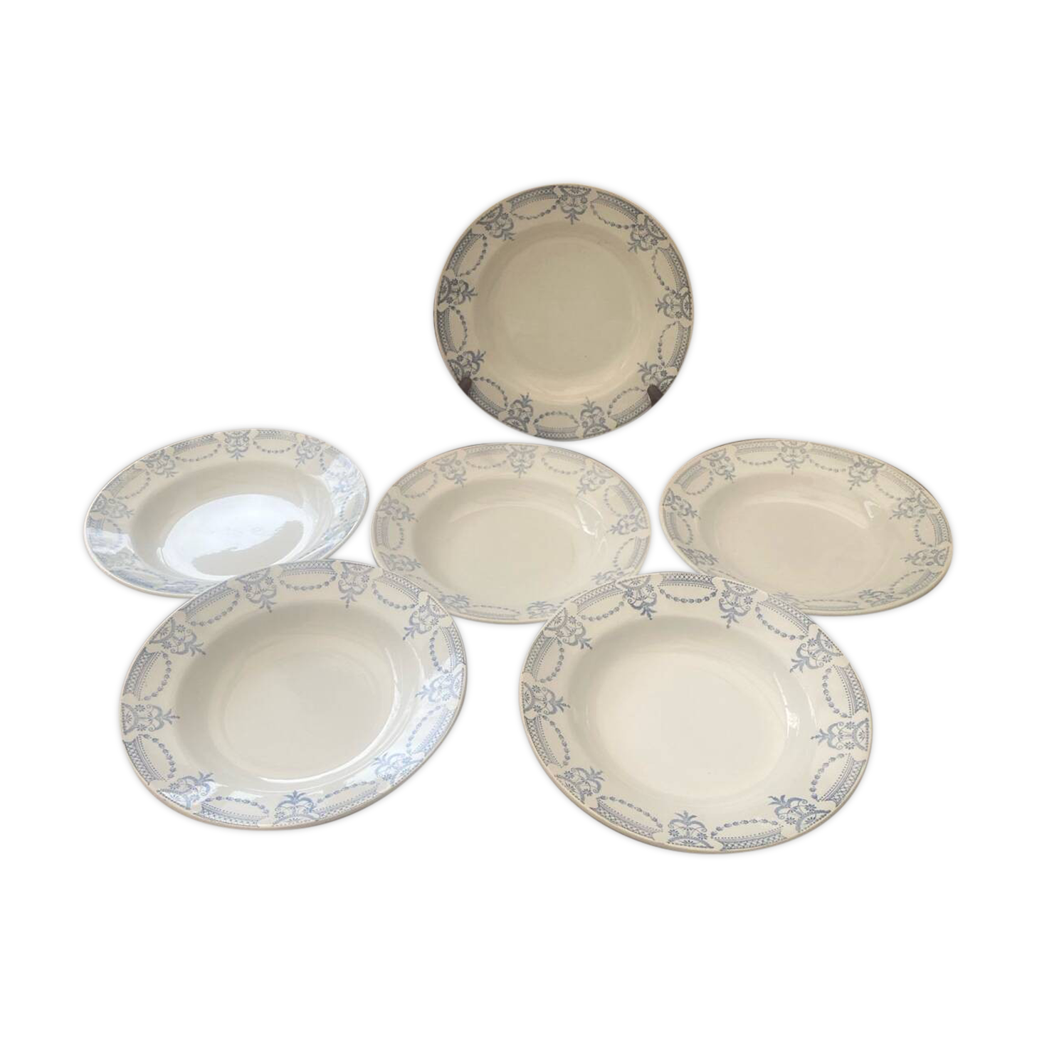 6 assiettes terre de fer , moulin des loups et hamages colonial