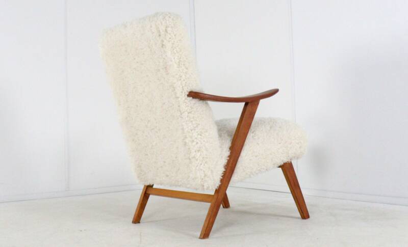 Armchair cream white doodle 'Almere' - unique upholstery - vintage design