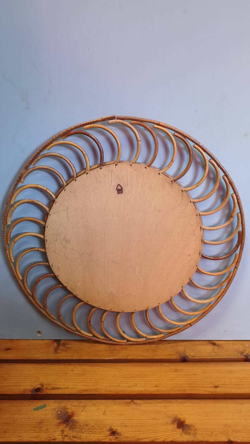 Vintage 1960s rattan sun mirror