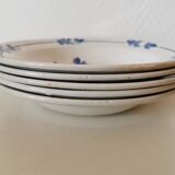 set of 5 Creil et Montereau soup plates, blue flower pattern