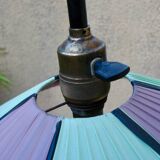 Lampadaire en métal noir, abat-jour mauve et vert, 1960