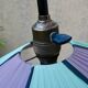 VINTAGE FLOOR LAMP 1960 PURPLE AND GREEN LAMPSHADE