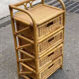 Vintage bamboo and woven rattan chest of drawers with 4 drawers.