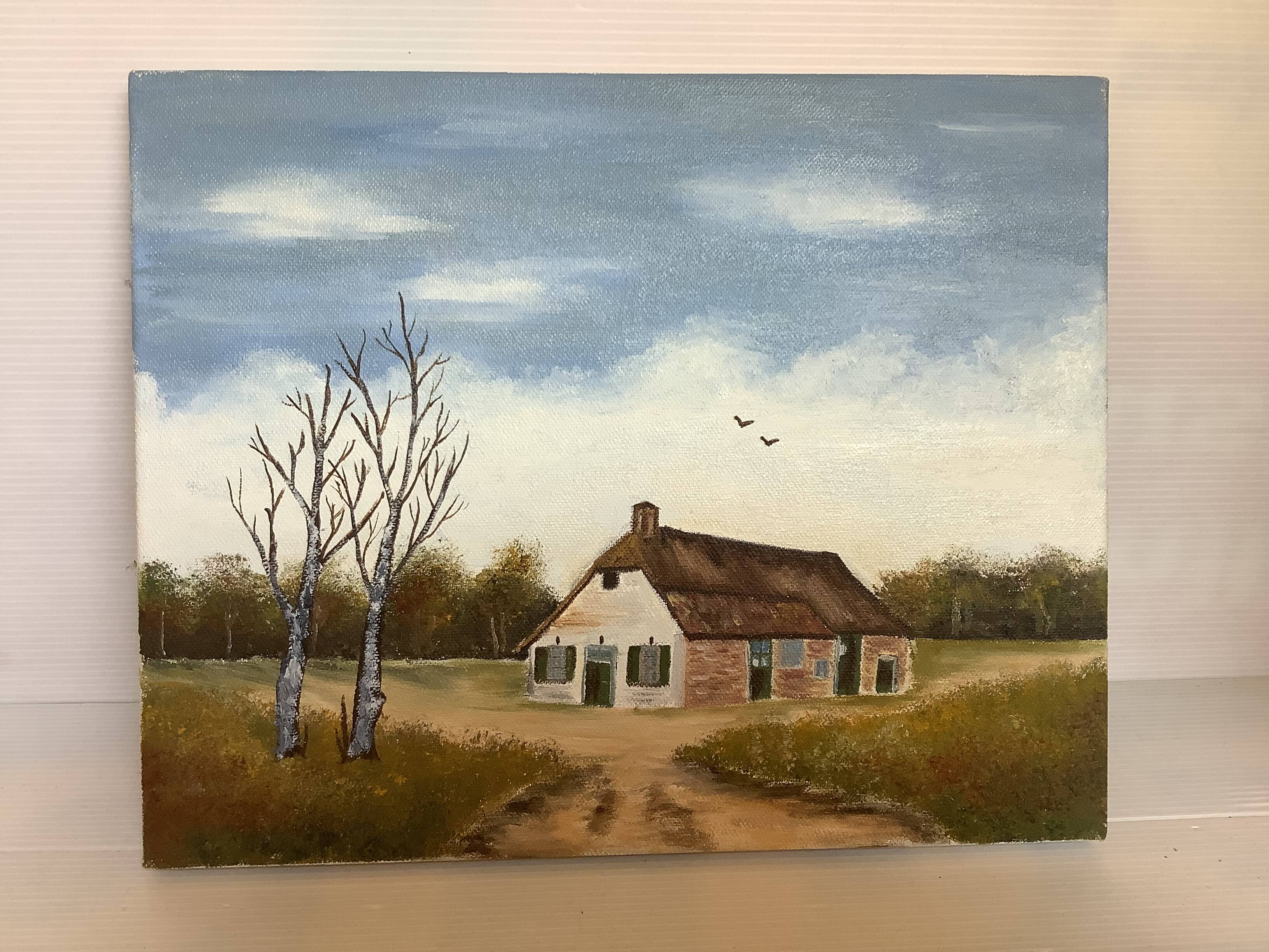 Petit tableau paysage de campagne huile sur toile