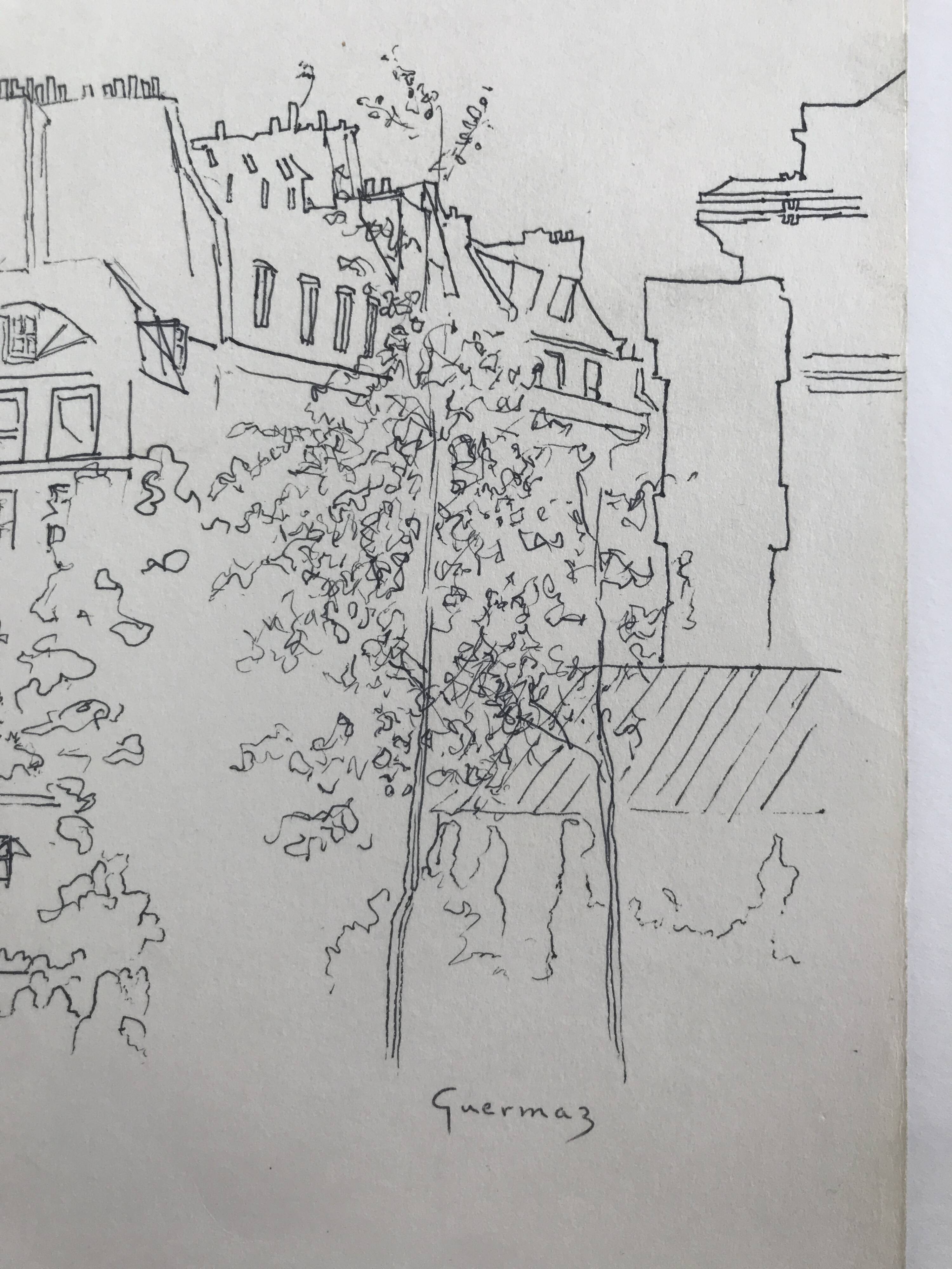 Ink on paper signed by Abdelkader GUERMAZ, Place Georges Pompidou, circa 1977