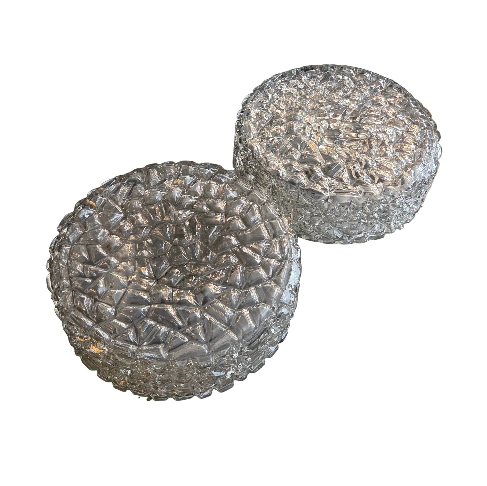 Pair of ceiling lights or moulded glass wall lights.