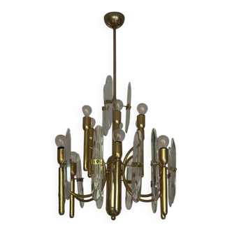 Sciolari paire lustre verre et laiton