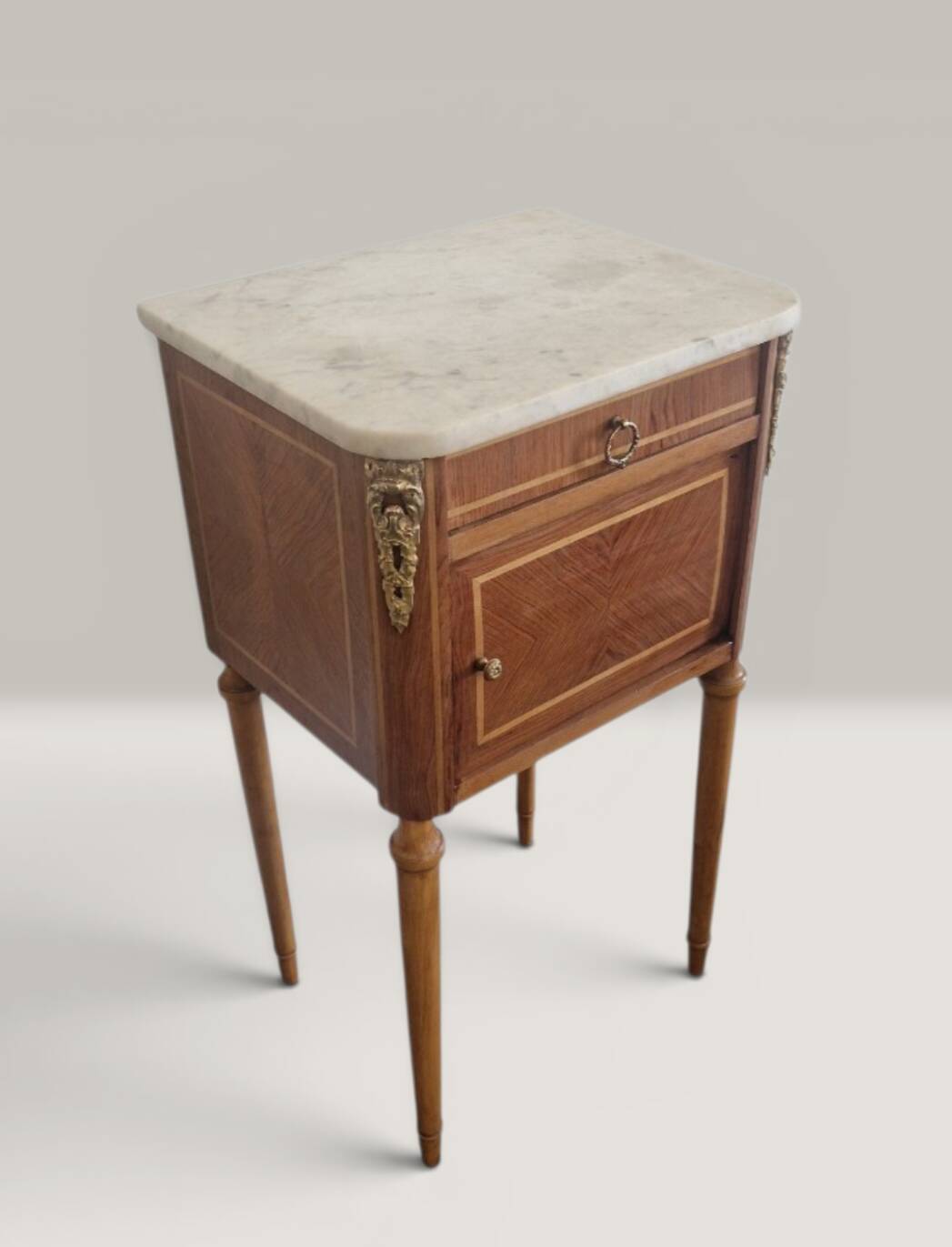Louis XVI style side table - Marquetry wood and gilded bronze