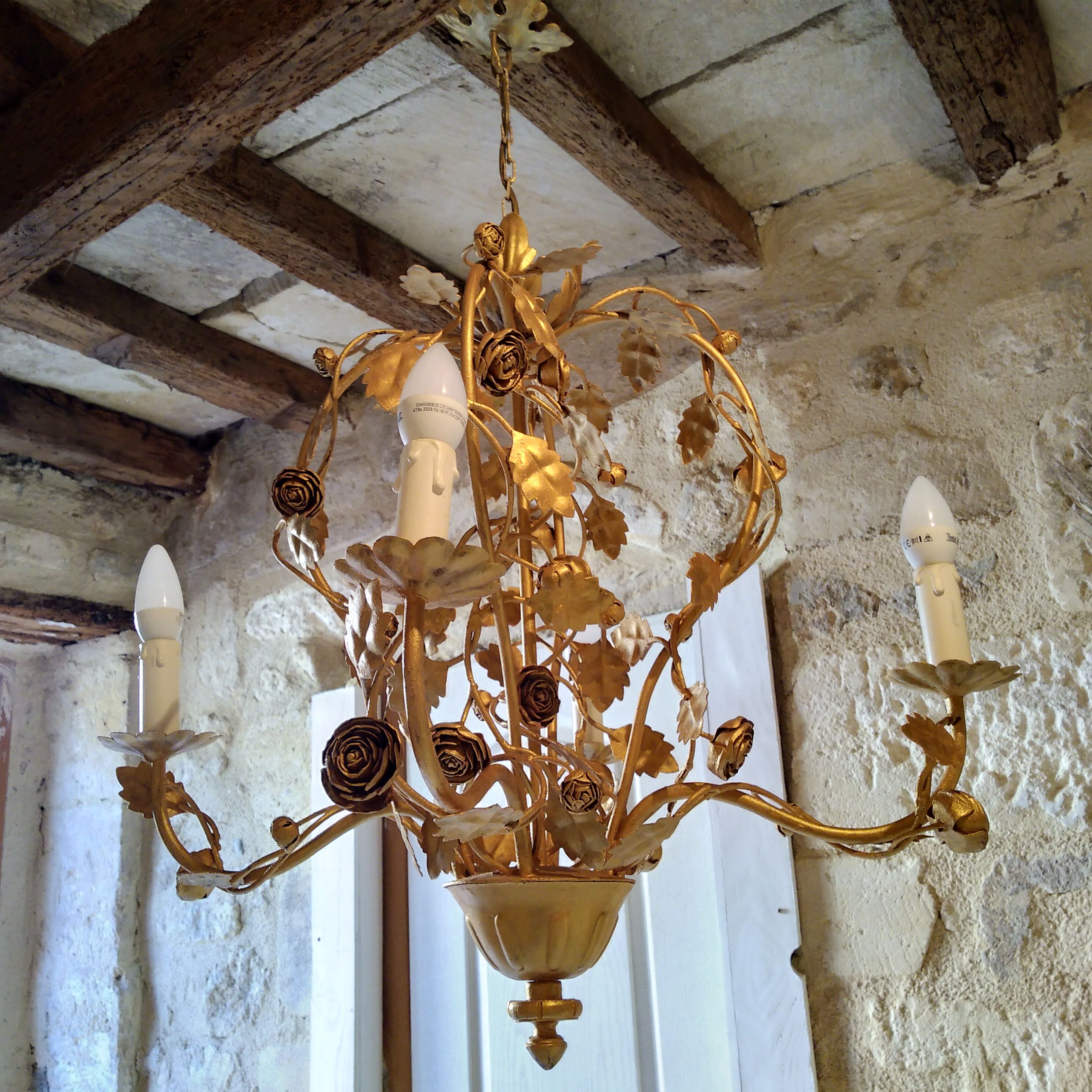 Golden iron chandelier 1960